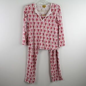 Roberta Roller Rabbit Monkey Sleep Set White Pink 2 Pc Top Pants Pajamas S